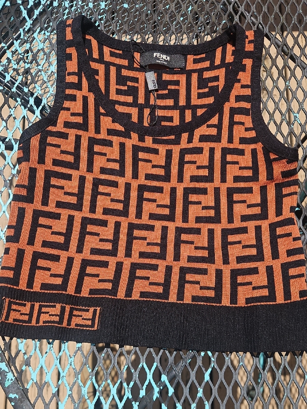 Fendi Brown and Black FF Logo Knit Tank Top